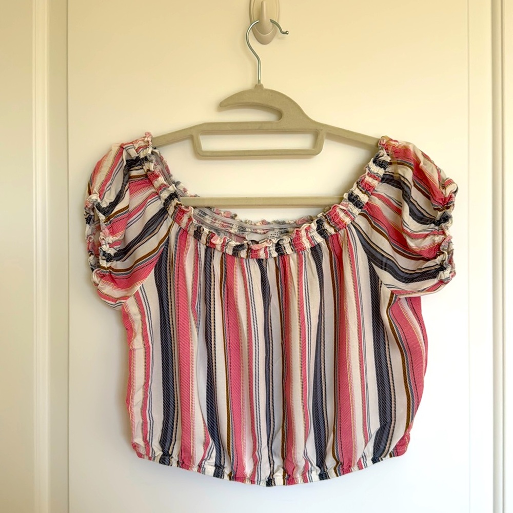 Pink and white striped off shoulder blouse crop top